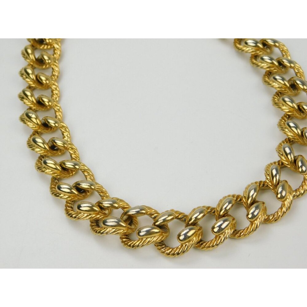 Vintage Anne Klein Heavy Chunky Textured Chain Link Gold Tone Collar Necklace - Picture 2 of 7